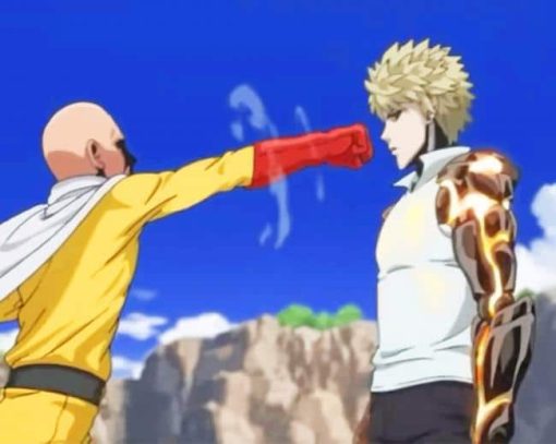 Saitama And Genos Fighting paint by numbers