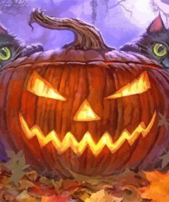 Scaredy Cats Behind Of Halloween Pumpkin paint by numbers