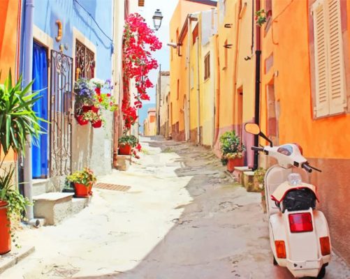 Scooter In A Colorful Street paint by numbers
