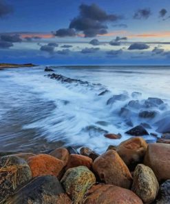 sea beach with rocks paint by numbers