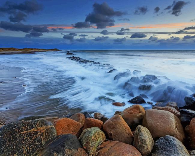 sea beach with rocks paint by numbers