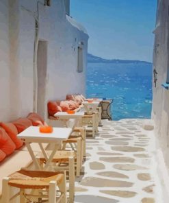 Seaside Cafe Mykonos Greece paint by numbers