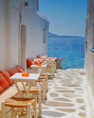 Seaside Cafe Mykonos Greece paint by numbers