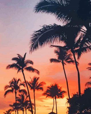Silhouette of Beach Sunset paint by numbers