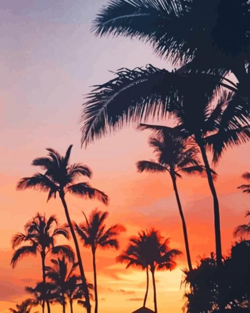 Silhouette of Beach Sunset paint by numbers