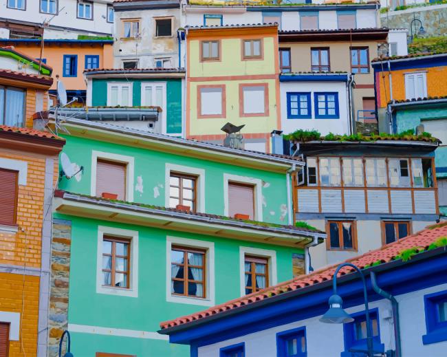 Los Acros Spanish Town Buildings paint by numbers