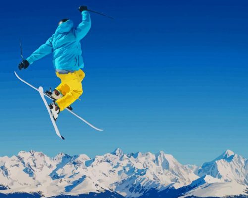 Snow Skiing Jump paint by number