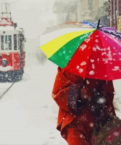 Snowing Colorful Umbrella paint by number