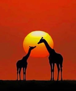 Sunset African Giraffes paint by numbers