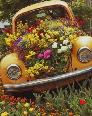 Vintage Aesthetic car And Flowers paint By numbers