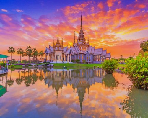 wat mahawiharn Sunset thailand paint by number