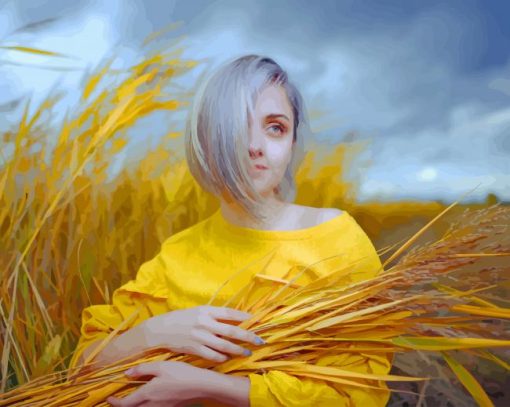 White Short Hair Girl Autumn paint by number