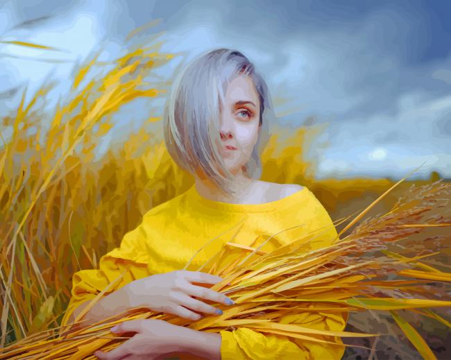White Short Hair Girl Autumn paint by number