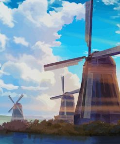 Windmill Anime Scenery paint by number