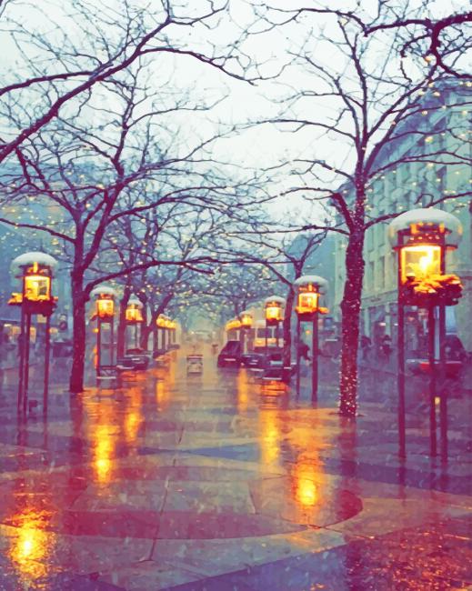 winter season rain outside painting by numbers