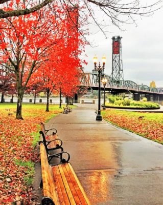 Autum season street north america painting by numbers