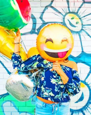 Women Holding Colorful Balloons painting by numbers
