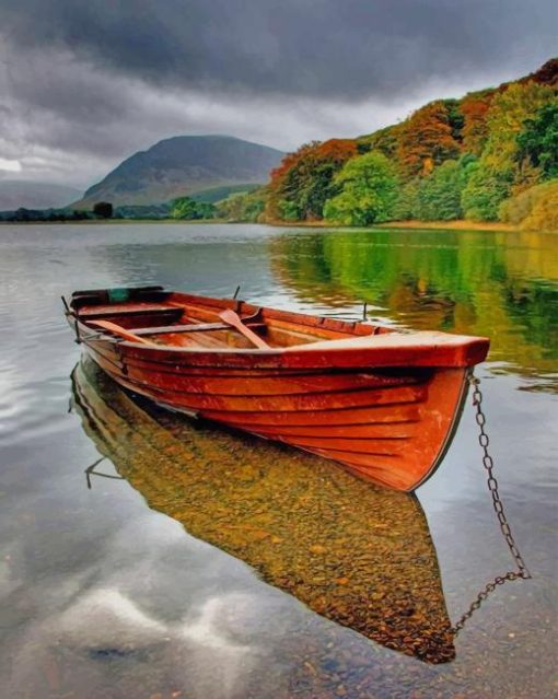 Wooden Boat In Water paint by numbers