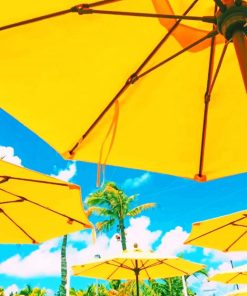 Yellow Umbrella Blue Sky paint by numbers