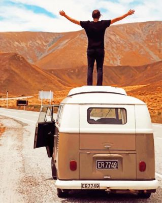 A Man Standing On The Roof Of The car painting by numbers