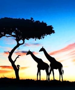 African Giraffes Silhouette paint by numbers