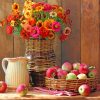 Apples And Zinnia Flower Vase On The Table paint by numbers