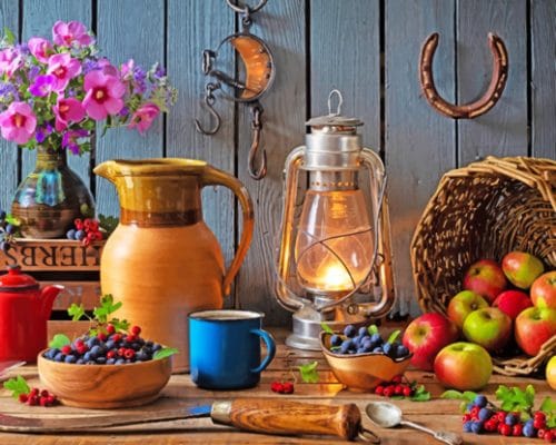 Food And Flowers On The Table paint by numbers