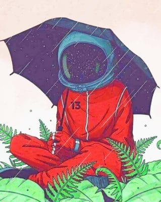 Astronaut Holding Umbrella paint by numbers