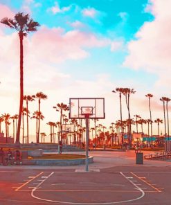 Basket Ball Court And Palm Trees paint by numbers