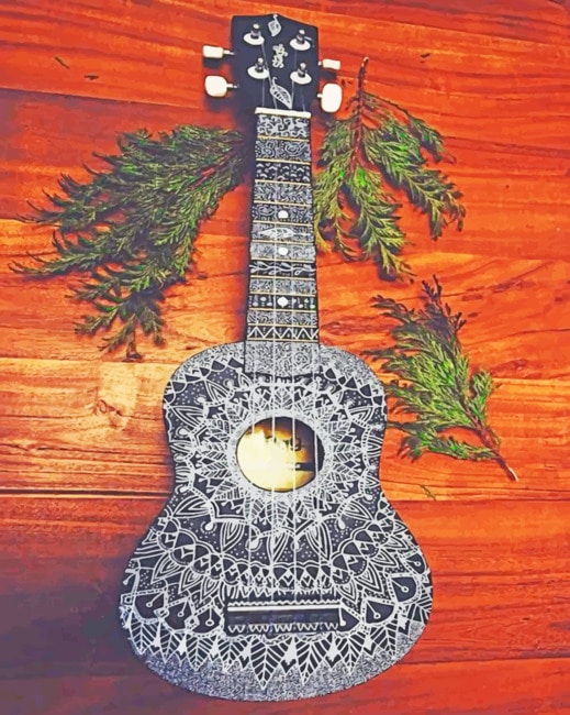 Black And White Mandala Guitar paint by numbers