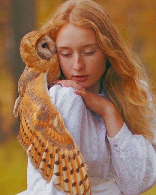 Blonde Girl With Owl paint by numbers