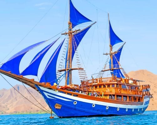 Blue Wooden Sailing Boat paint by numbers