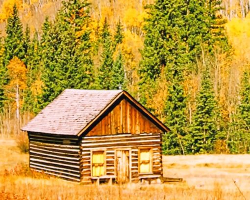 Brown Wooden Cabin In Farm paint by numbers