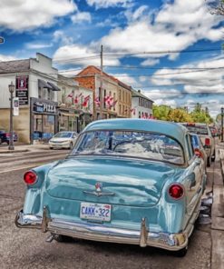 Blue Classic Car Parked paint by numbers