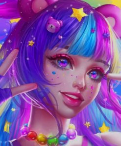 Anime Girl With Pink And Purple Hair painting by numbers