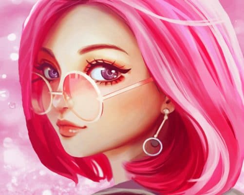 Cute Girl With Pink Hair painting by numbers