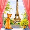 Dog In Window Watching Eiffel Tower paint by numbers