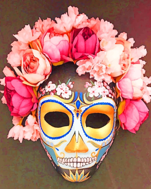 Floral Mexican Mask paint by numbers