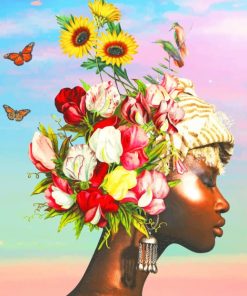 Flowers On African Girl Hair paint by numbers