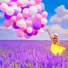 Girl Holding Balloons In Lavender Field paint by numbers