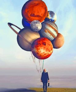 Girl Holding Balloons Planets paint by numbers