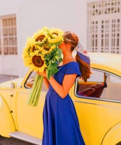 Girl Holding Sunflowers Bouquet paint by numbers