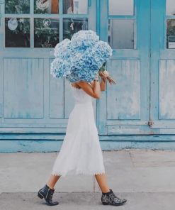 Girl Holding Blue Hydrangea paint by numbers