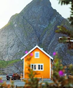 Yellow House And A Mountain paint by numbers