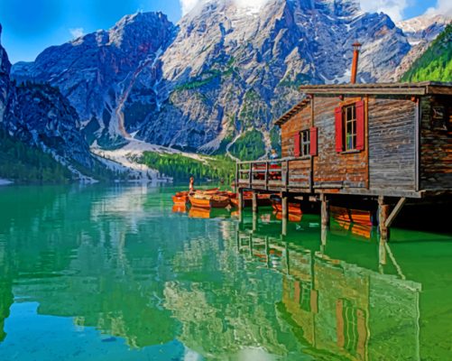 Lago Di Braies Italian Lake paint by numbers