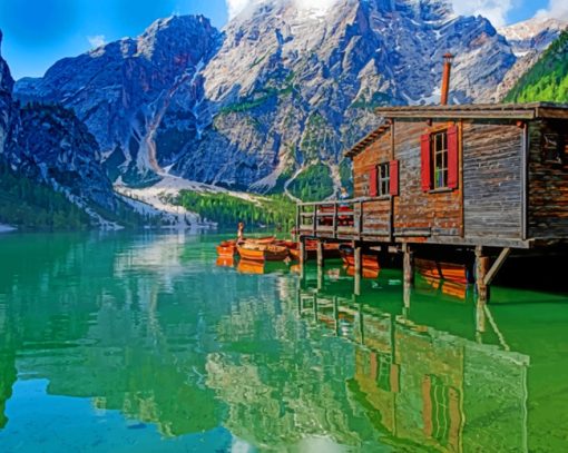 Lago Di Braies Italian Lake paint by numbers
