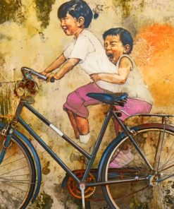 Kids on Bicycle Riding Graffiti painting by numbers