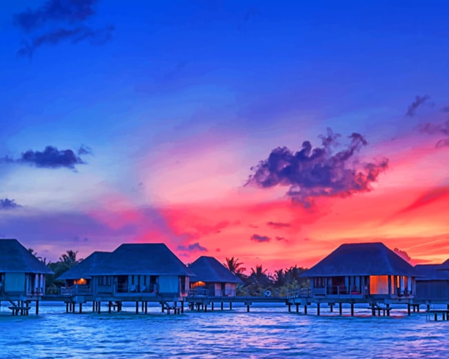 Maldives Bungalows paint by numbers