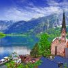 Mountains And A Village On The Lake paint by numbers