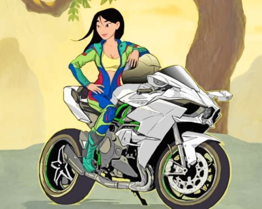 Mulan Princess On Motorcycle paint by numbers